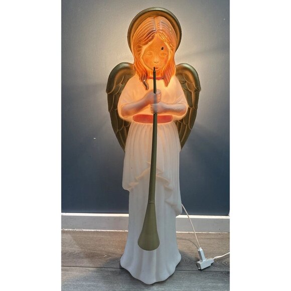 HTF Vtg TPI Lighted Blow Mold 34" Angel with Horn Christmas Nativity Works. - Picture 5 of 11